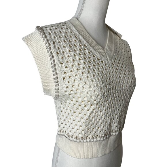 Guest In Residence Mesh Crop Vest in Cream Small New Womens Knit Tank Top - Picture 8 of 15